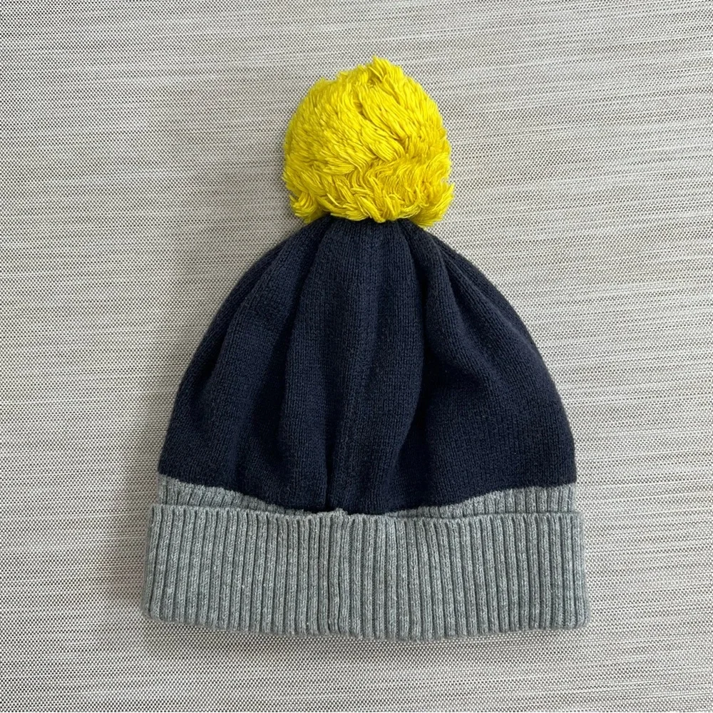 GAP x PEANUTS Navy and Gray Beanie with Yellow Pom Pom